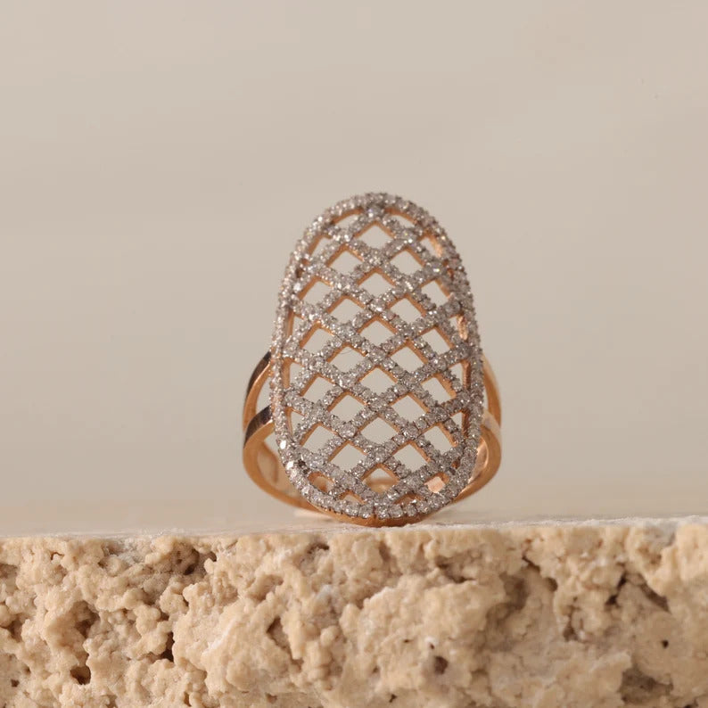 1.01 ct 14 Ayar Rose Altın Pırlanta Özel Tasarım Desenli Yüzük