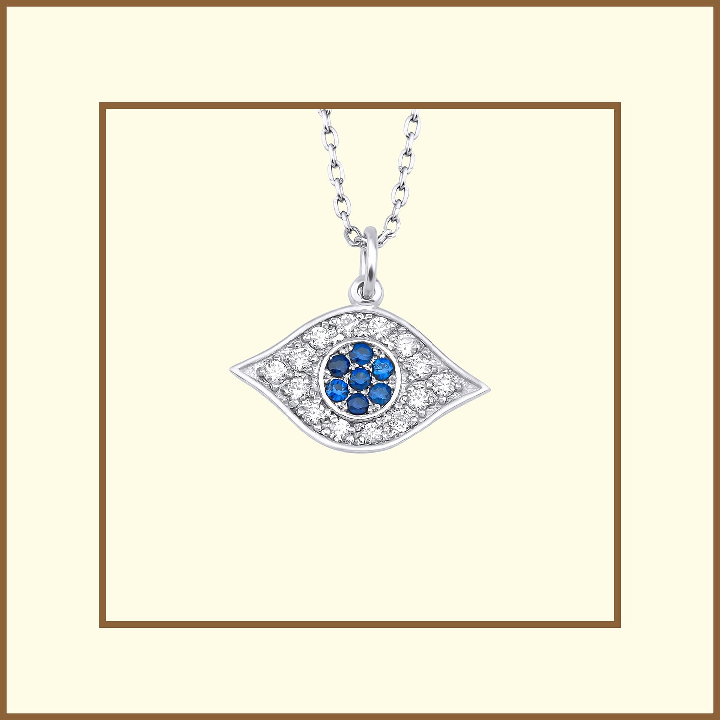 0.29 Karat Pırlanta-Safir Şeytan Gözü 14 Ayar Beyaz Altın Kolye