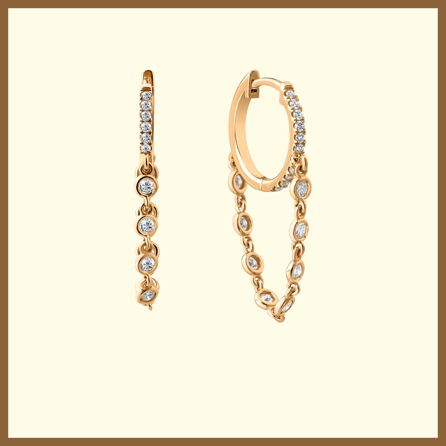 0.50 Karat Pırlanta Zincir Sallantılı Halka 14 Ayar Rose Altın Küpe