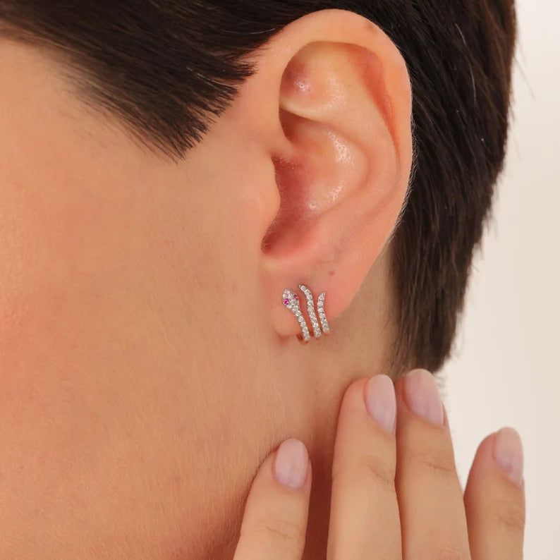 0.38 Ct Pırlantalı Tasarım Wrap Yılan 14 Ayar Rose Altın Küpe