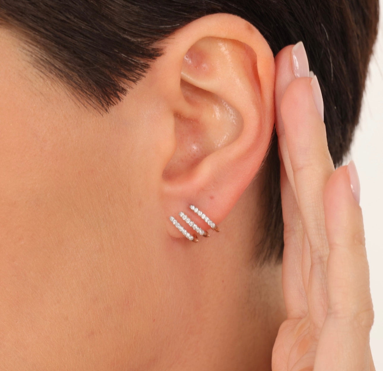 0.38 Ct Pırlantalı 14 Ayar Wrap Tasarım Şerit Rose Altın Küpe