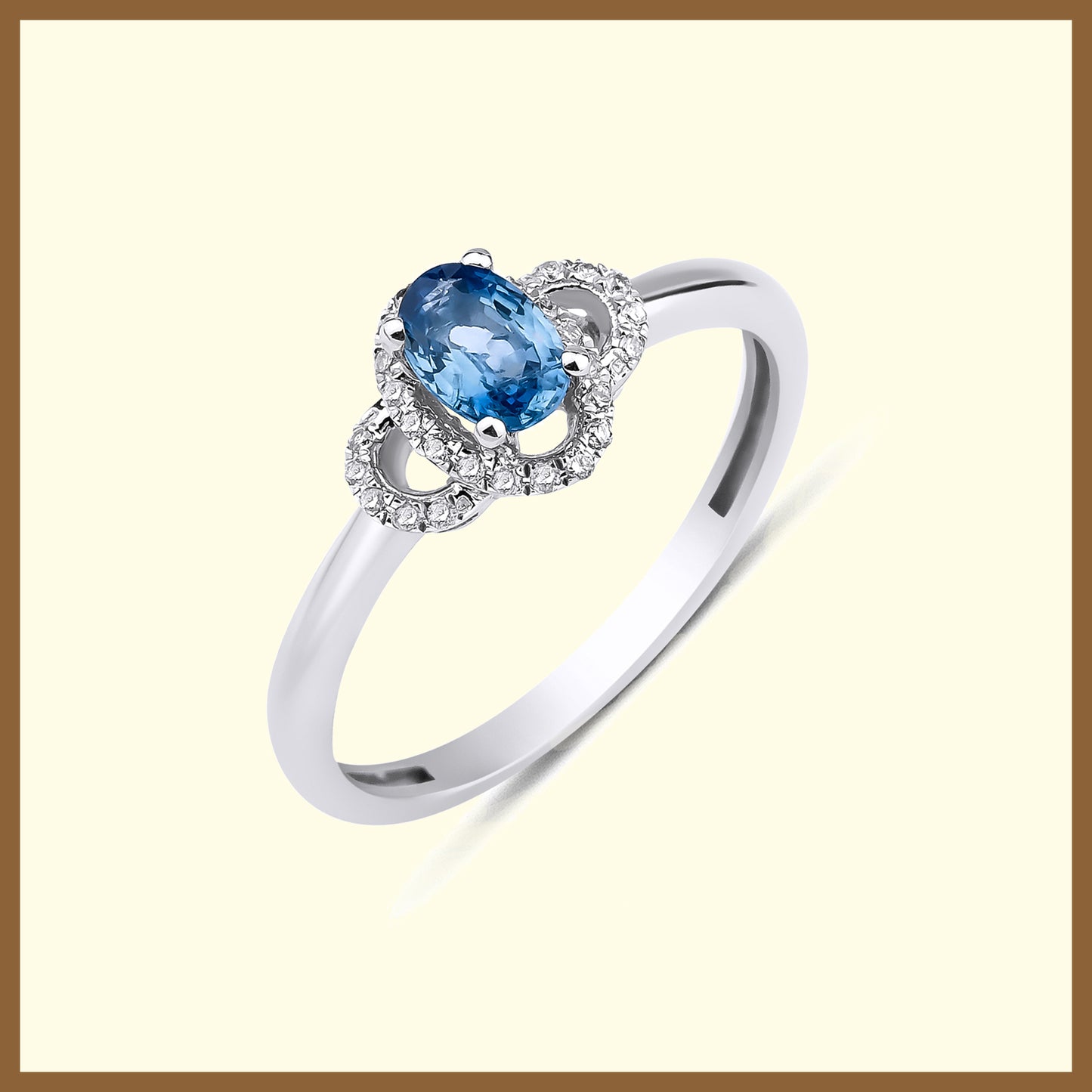 Oval Mavi Safir Pırlantalı Beyaz Altın Yüzük