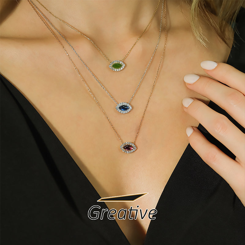 0.29 Karat Pırlanta Göz Markiz Renkli Altın Kolye