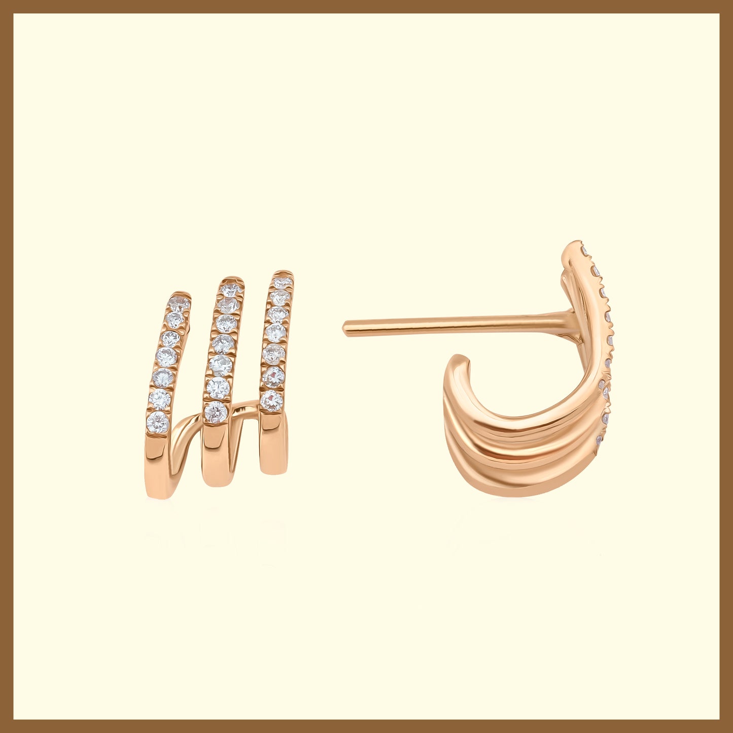 0.38 Ct Pırlantalı 14 Ayar Wrap Tasarım Şerit Rose Altın Küpe