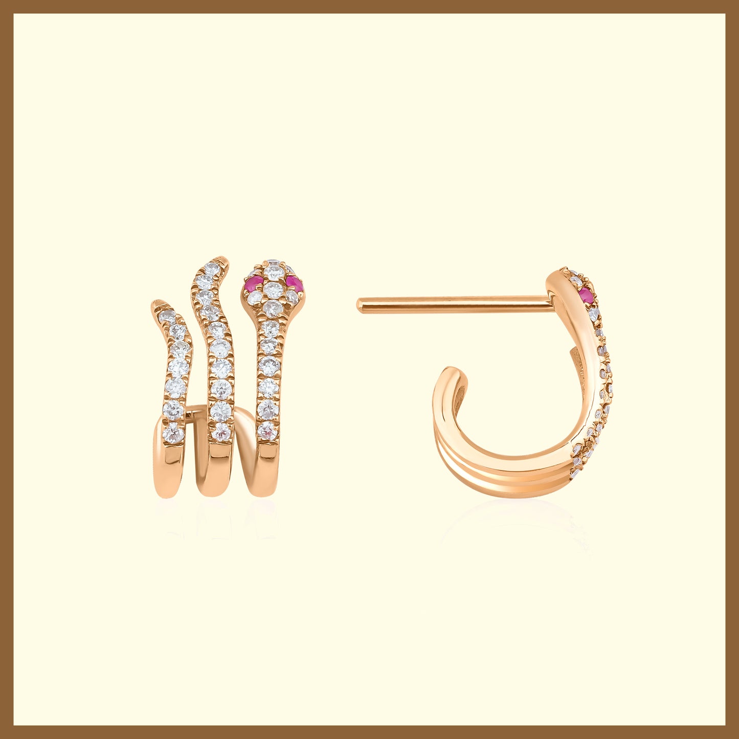 0.38 Ct Pırlantalı Tasarım Wrap Yılan 14 Ayar Rose Altın Küpe